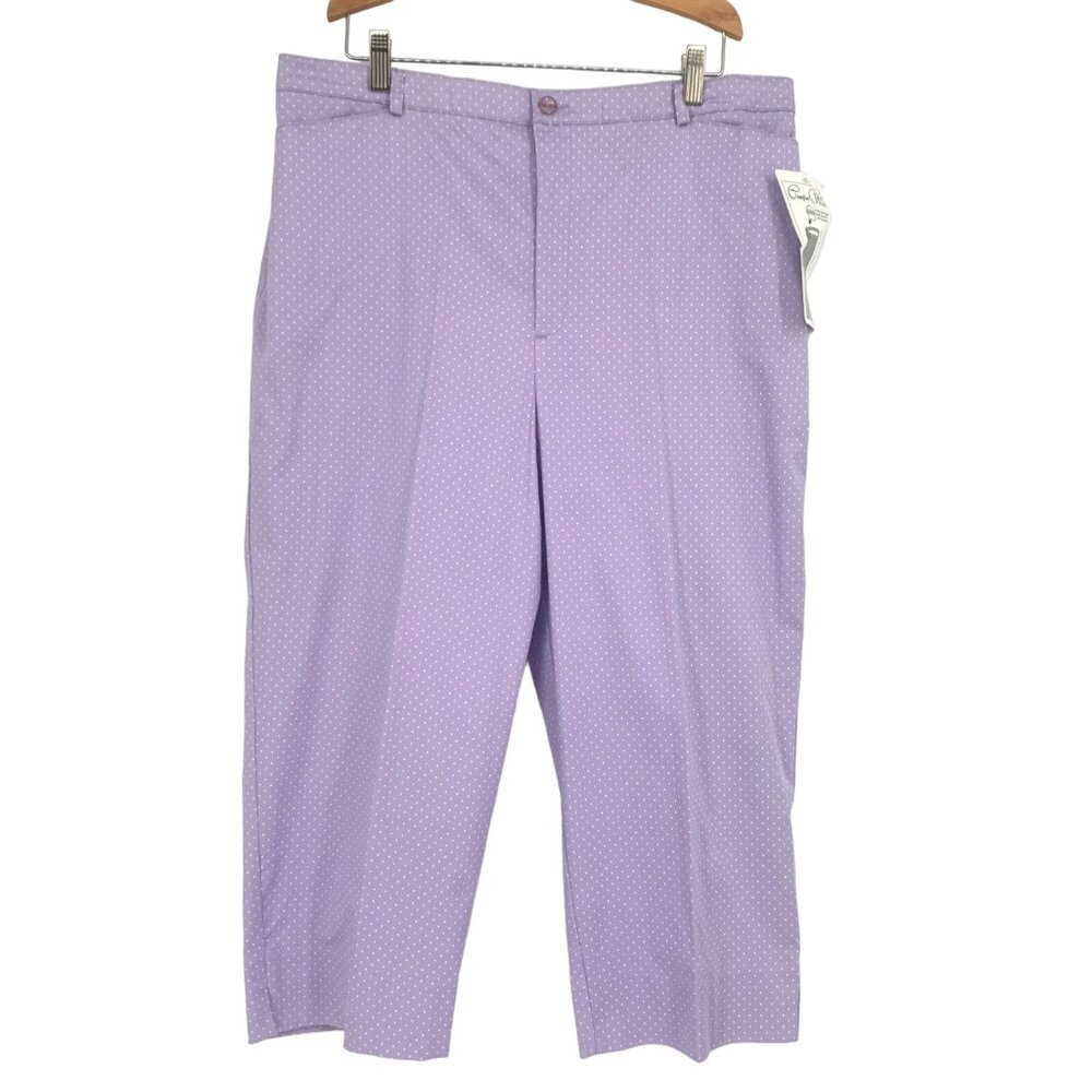 NWT Stephanie Parks Womens M Purple Polka Dot Capri Pants Straight Elastic Waist